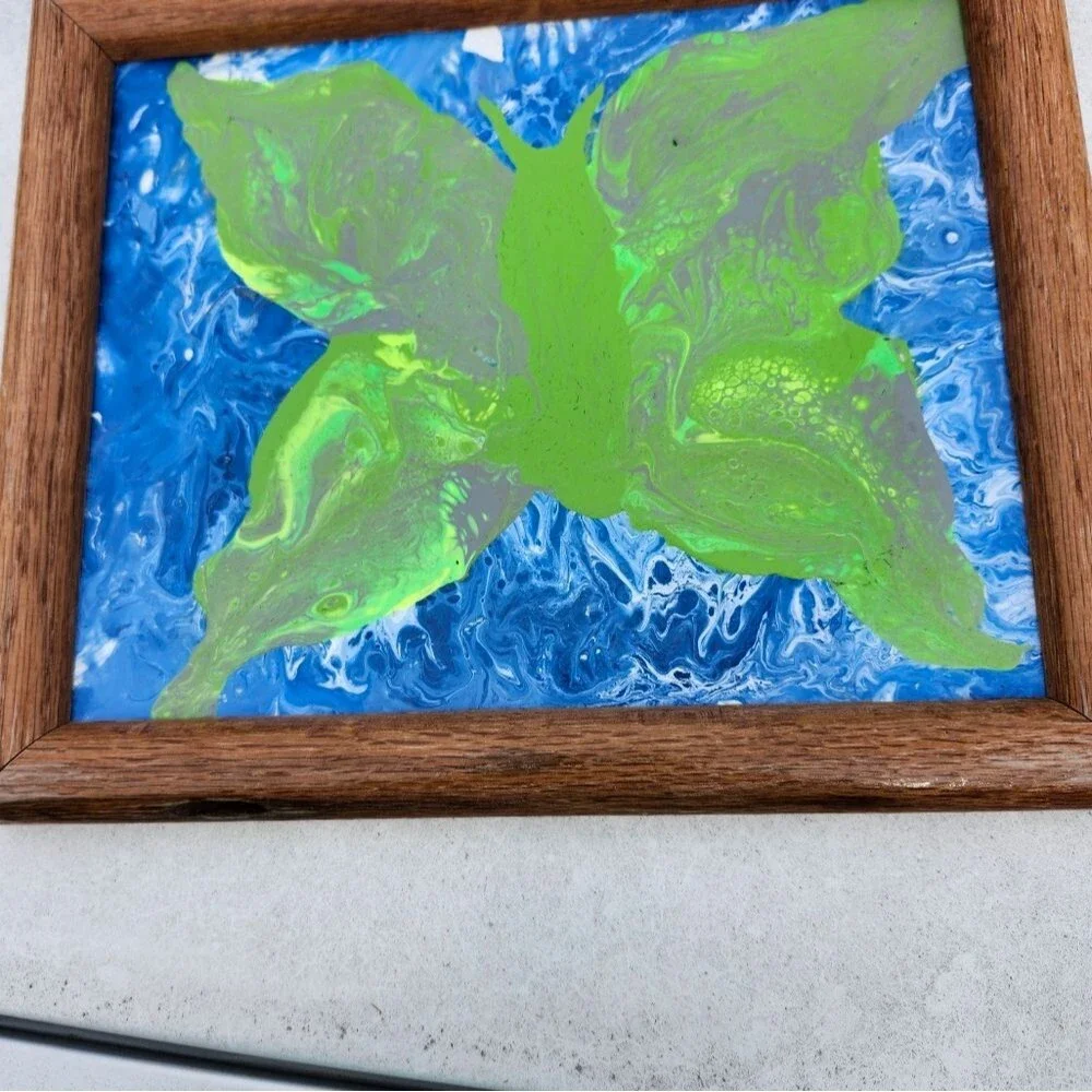 Hand Crafted Luna Moth Original Abstract Wall Picture Framed Art Painting 8x10